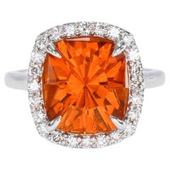 Vintage 6.95ct Mandarin Garnet & .46ct Diamond Ring-Radiant Cut-18KT Gold-GIA Certified