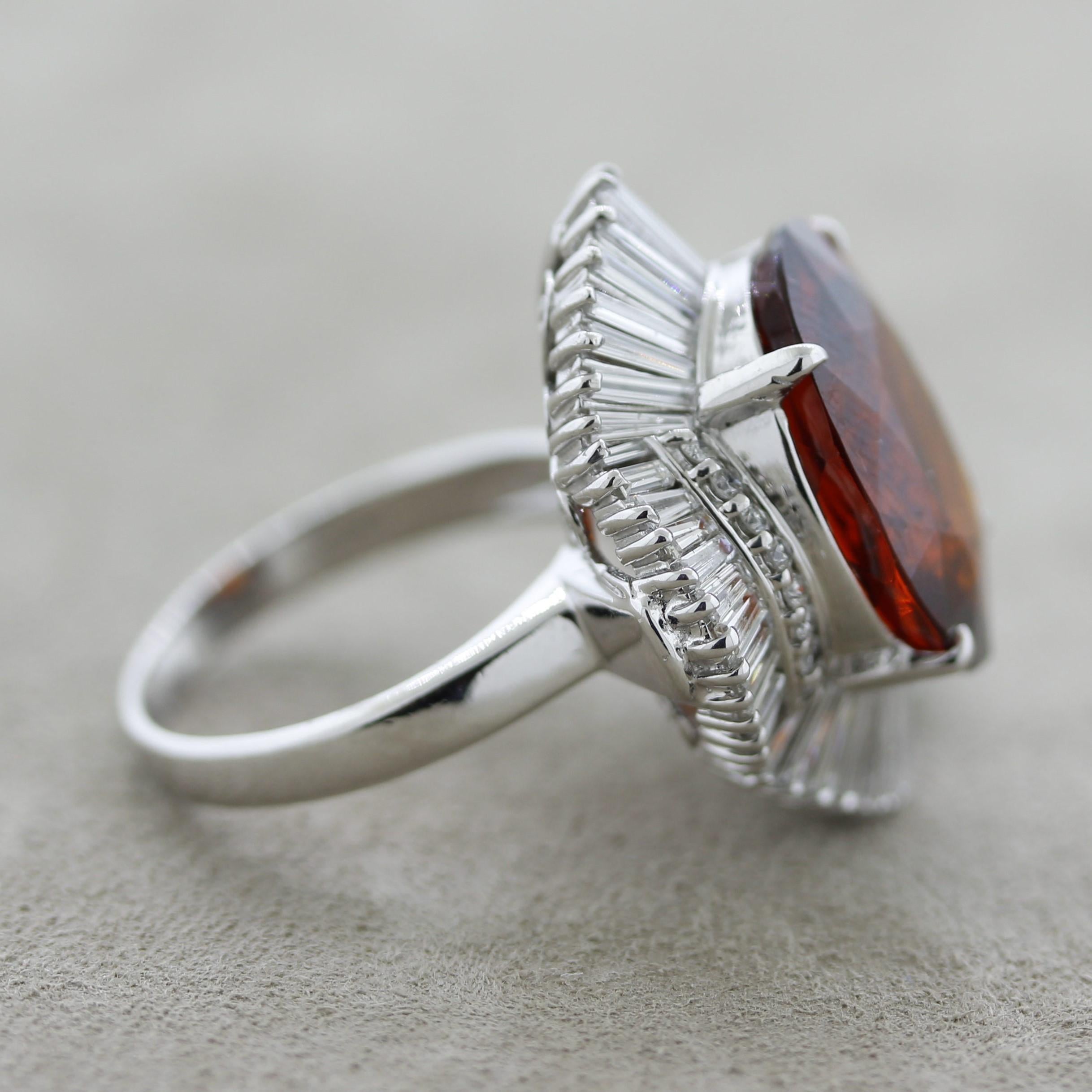 Mixed Cut Mandarin Garnet Diamond Platinum Ballerina Ring For Sale