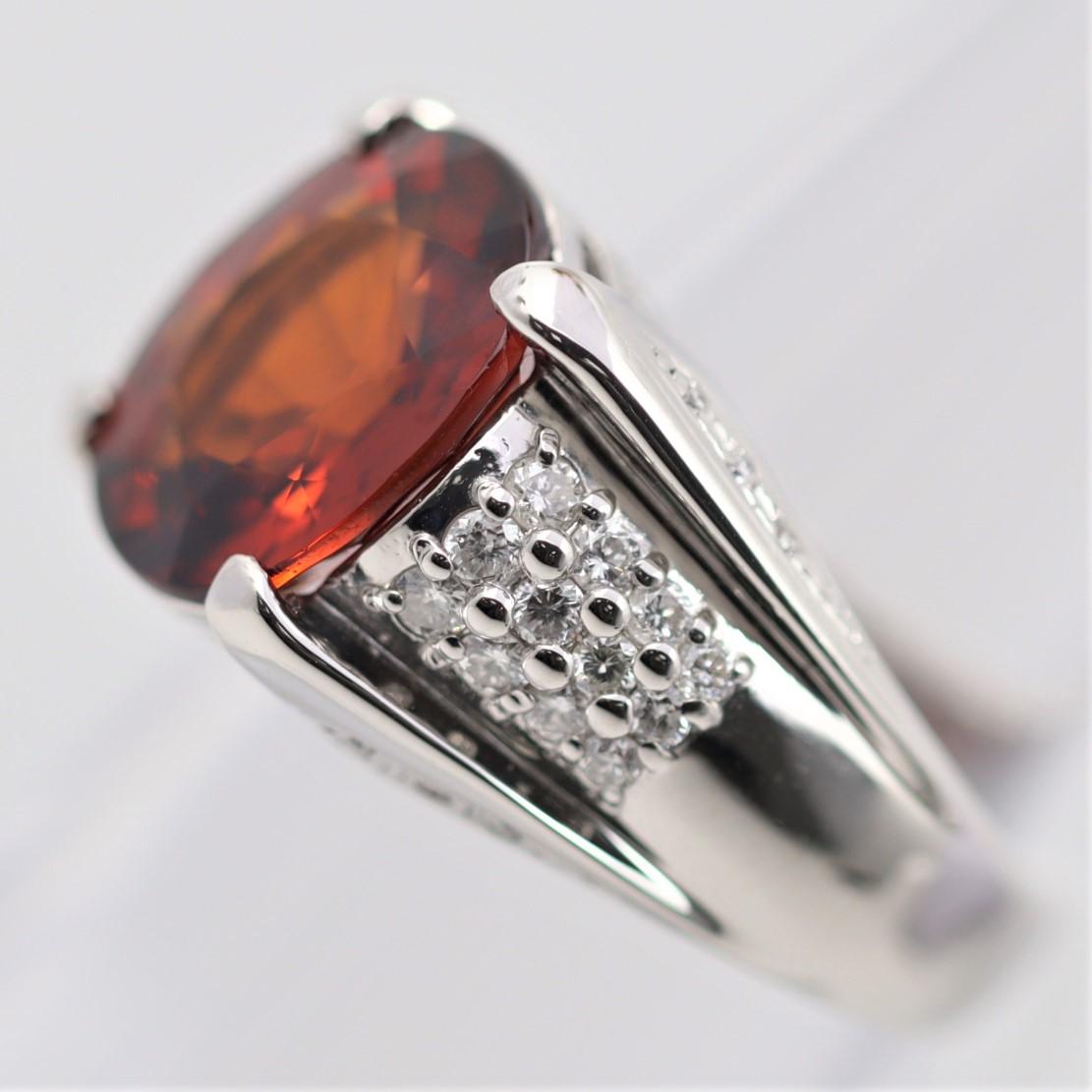 Mixed Cut Mandarin Garnet Diamond Platinum Ring For Sale