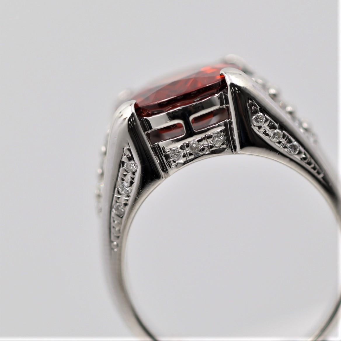 Women's Mandarin Garnet Diamond Platinum Ring For Sale