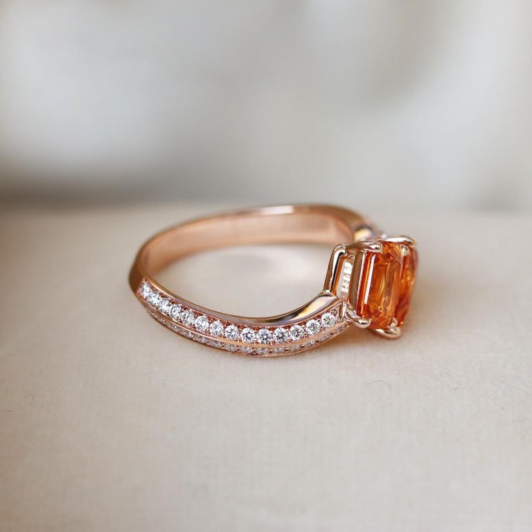 Women's Mandarin Garnet Diamond Toi Et Moi Ring For Sale