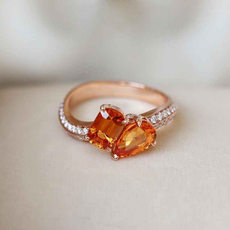 Mandarin Garnet Diamond Toi Et Moi Ring For Sale 1