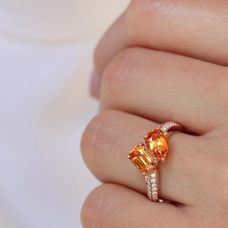 Mandarin Garnet Diamond Toi Et Moi Ring For Sale 3