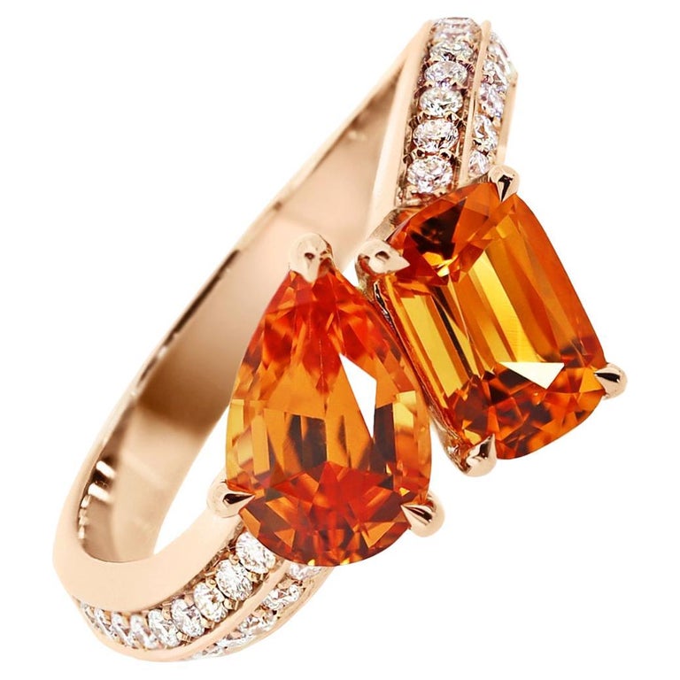 Mandarin Garnet Diamond Toi Et Moi Ring For Sale