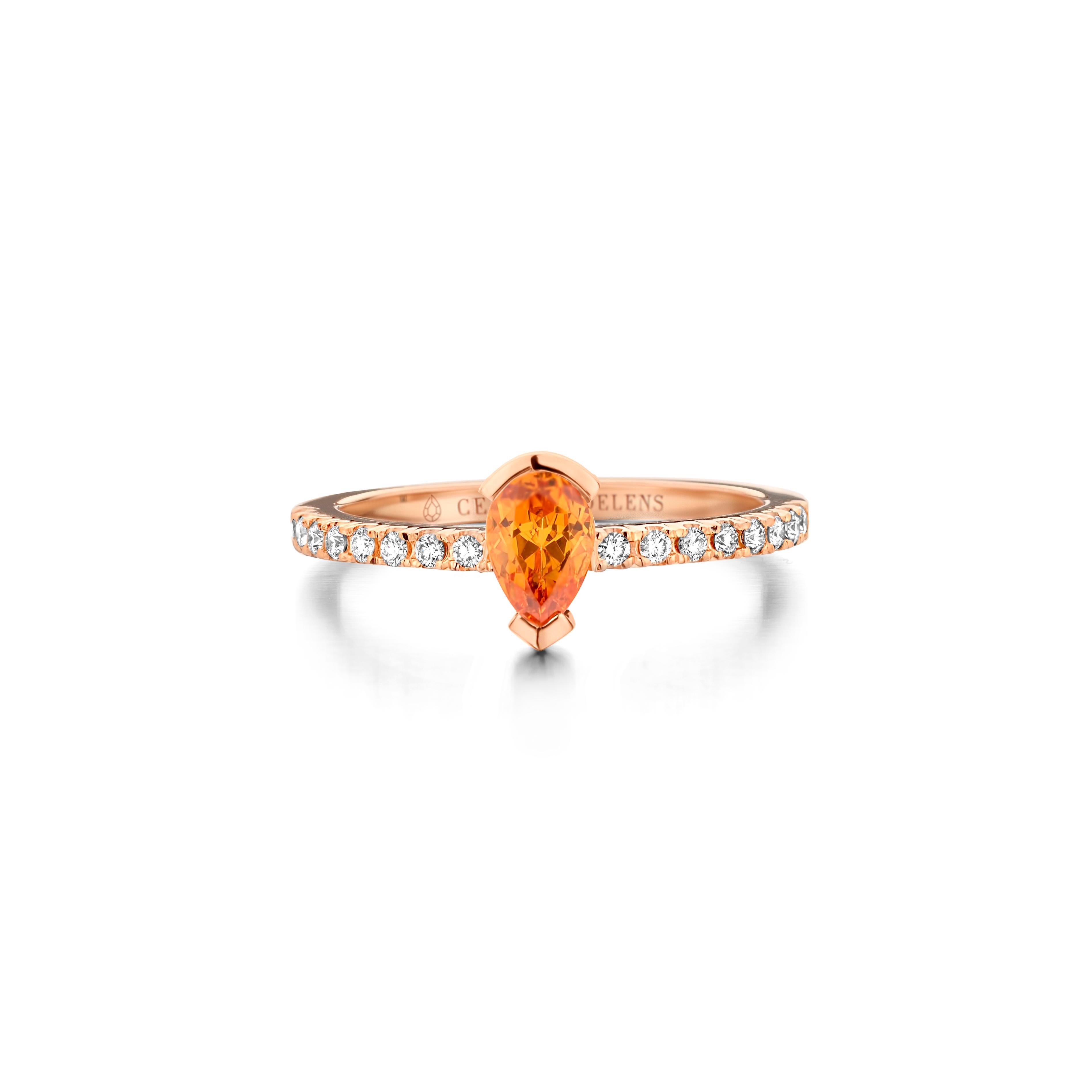 Contemporary Mandarin Garnet Diamond White Gold Engagement Ring For Sale