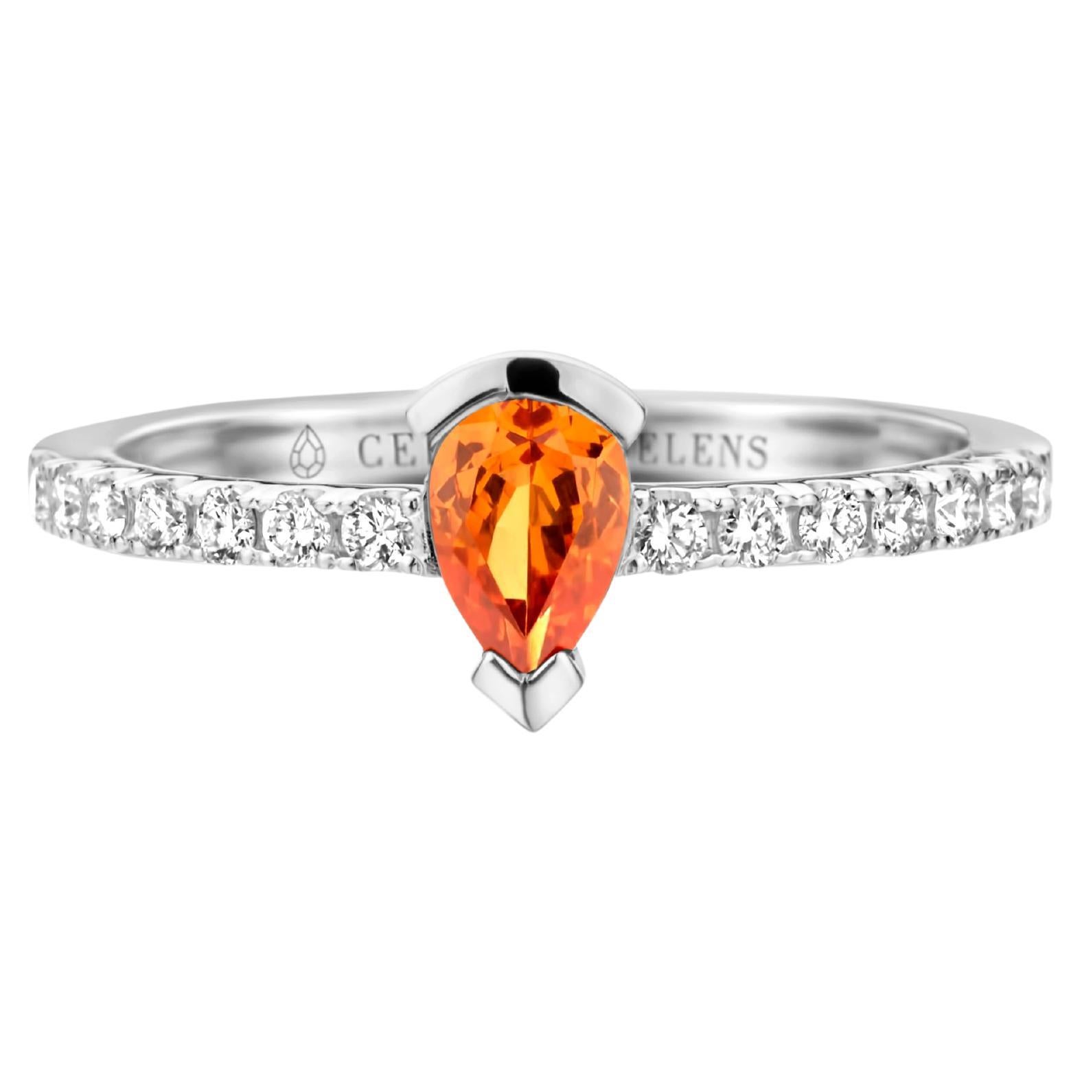 Mandarin Garnet Diamond White Gold Engagement Ring For Sale