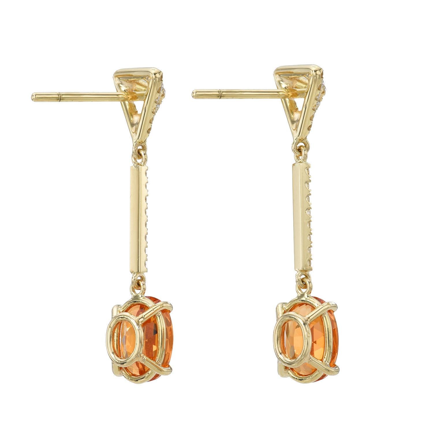 Oval Cut Stunning Mandarin Garnet Diamond Earrings - Luxury Gift Beverly Hills For Sale