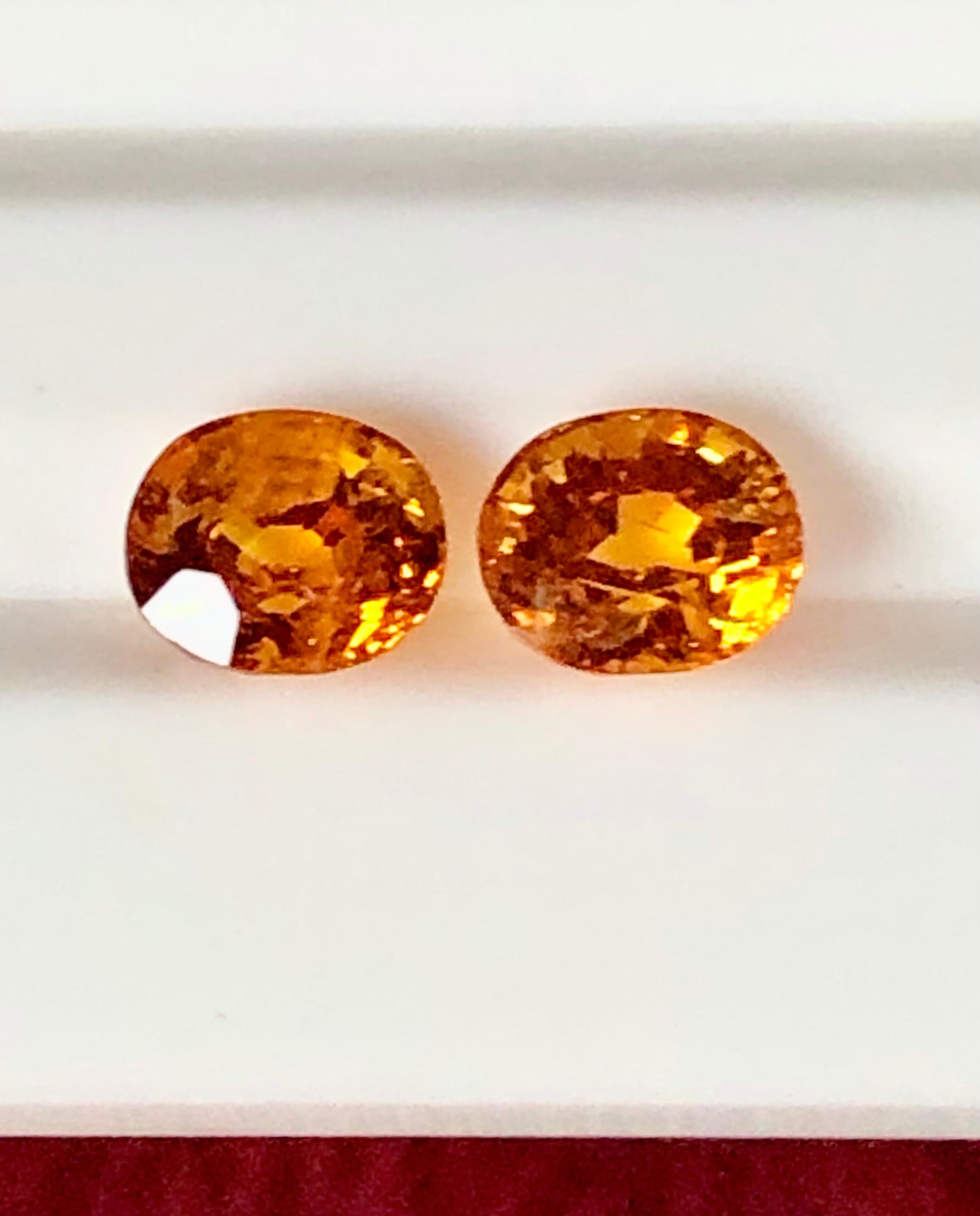 Natural Untreated pair of Mandarin Garnet oval gemstones, weighing a total of 5.80 carats, offered loose and design your own is available don't hesitate to contact us.
Measurements: 8.35mm x 7.16mm each.
Can be made in stunning jewels!
**The price