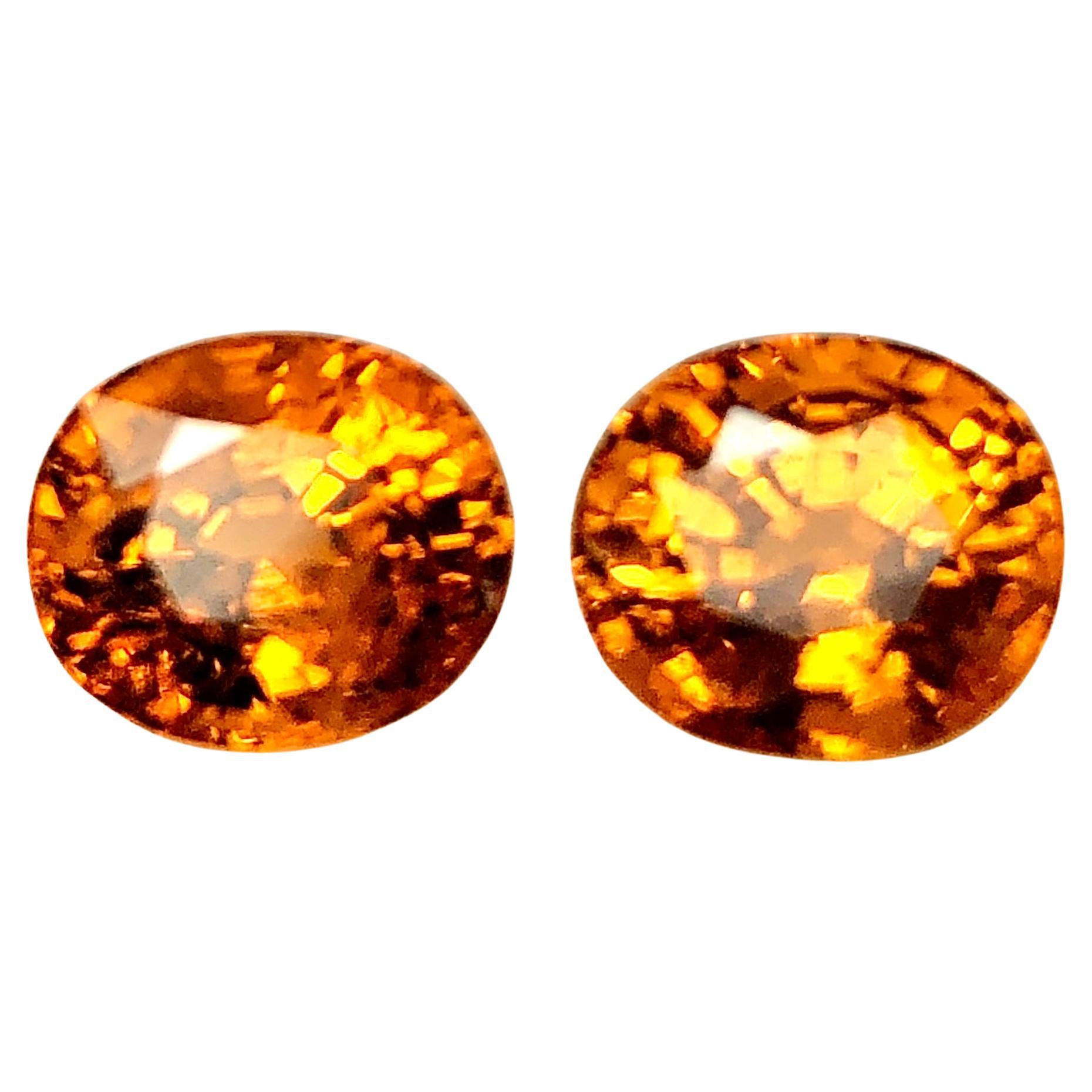Mandarin Garnet Earrings Gemstone Pair 5.80 Carat Unset Oval Loose Gems
