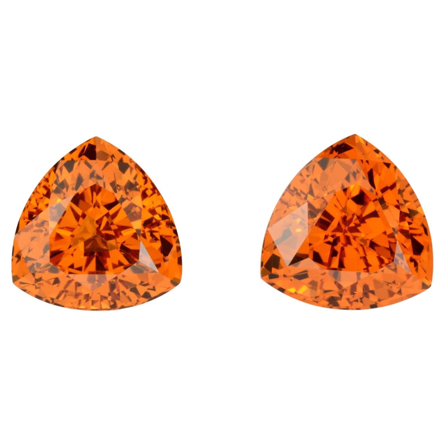 Mandarin Garnet Earrings Pair 3.39 Carats Trillions Unmounted Loose Gemstones For Sale