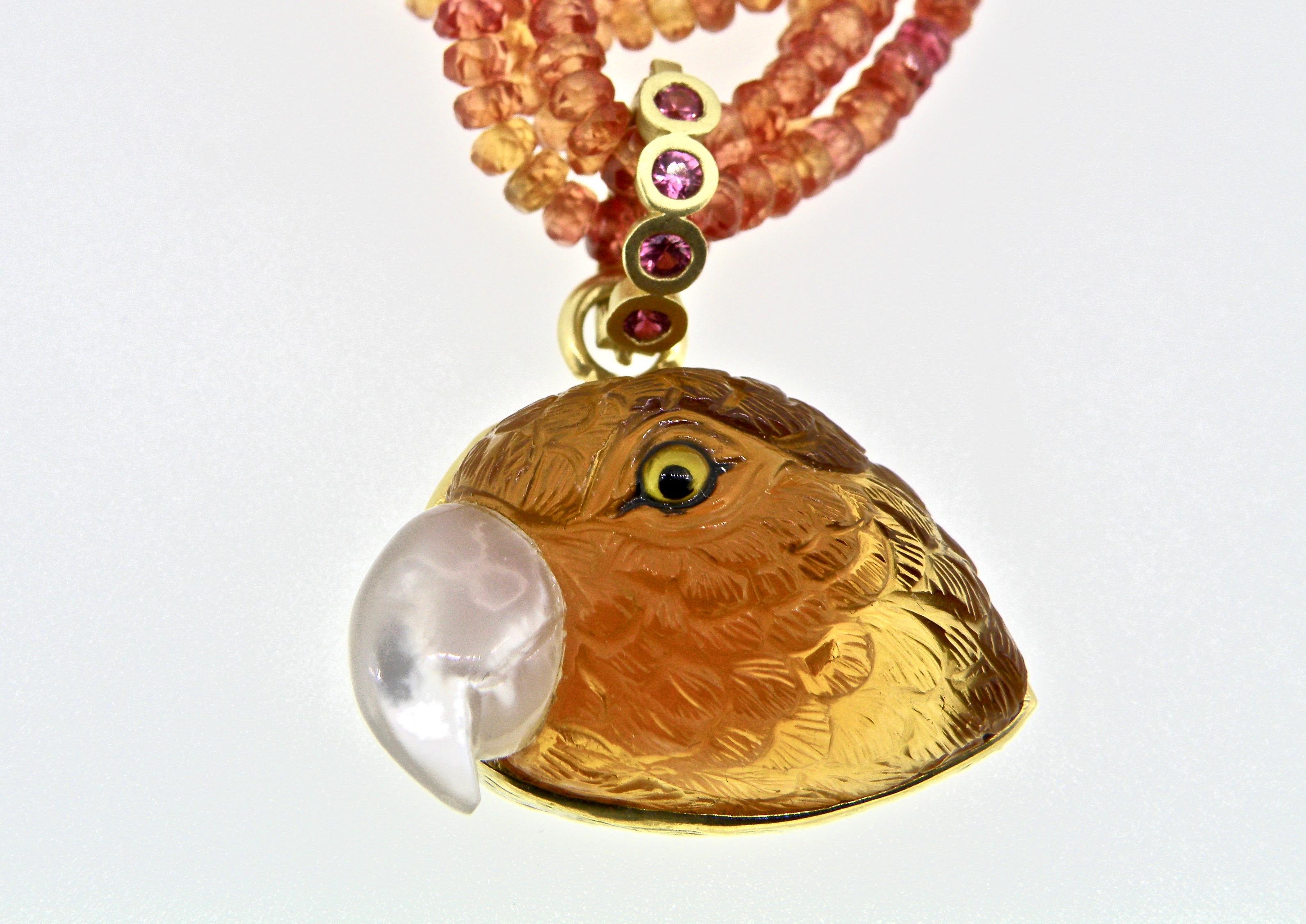 Pendentif perroquet détachable en or, grenat mandarin et grenat Neuf - En vente à Cohasset, MA