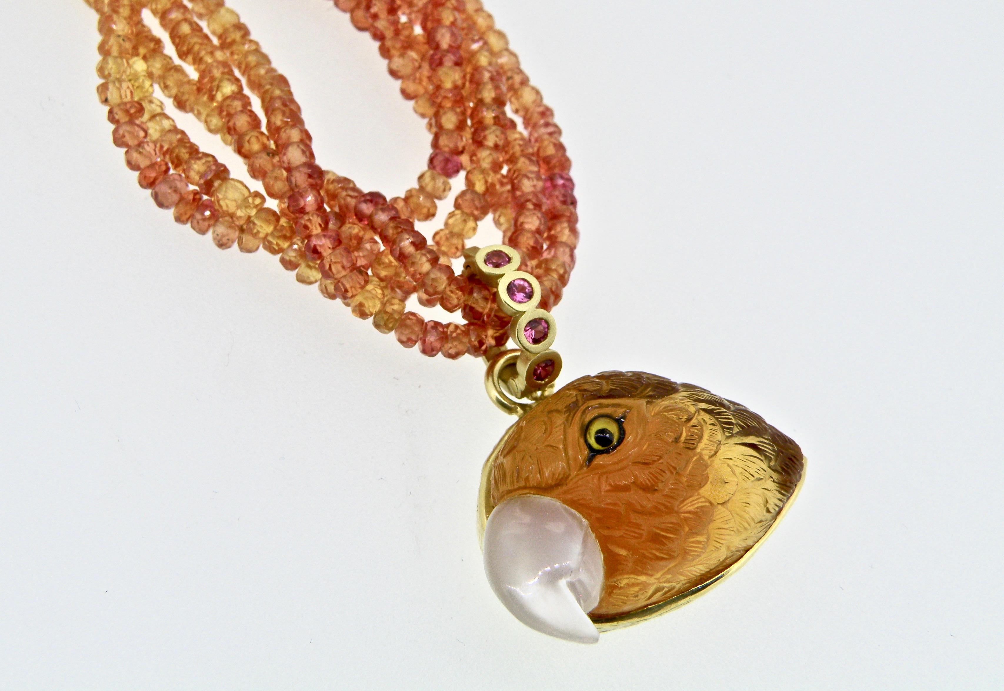 Women's or Men's Mandarin Garnet Gold Detachable Parrot Pendant For Sale