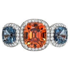 Mandarin Garnet Grey Spinel Ring 4.90 Carat Cushion