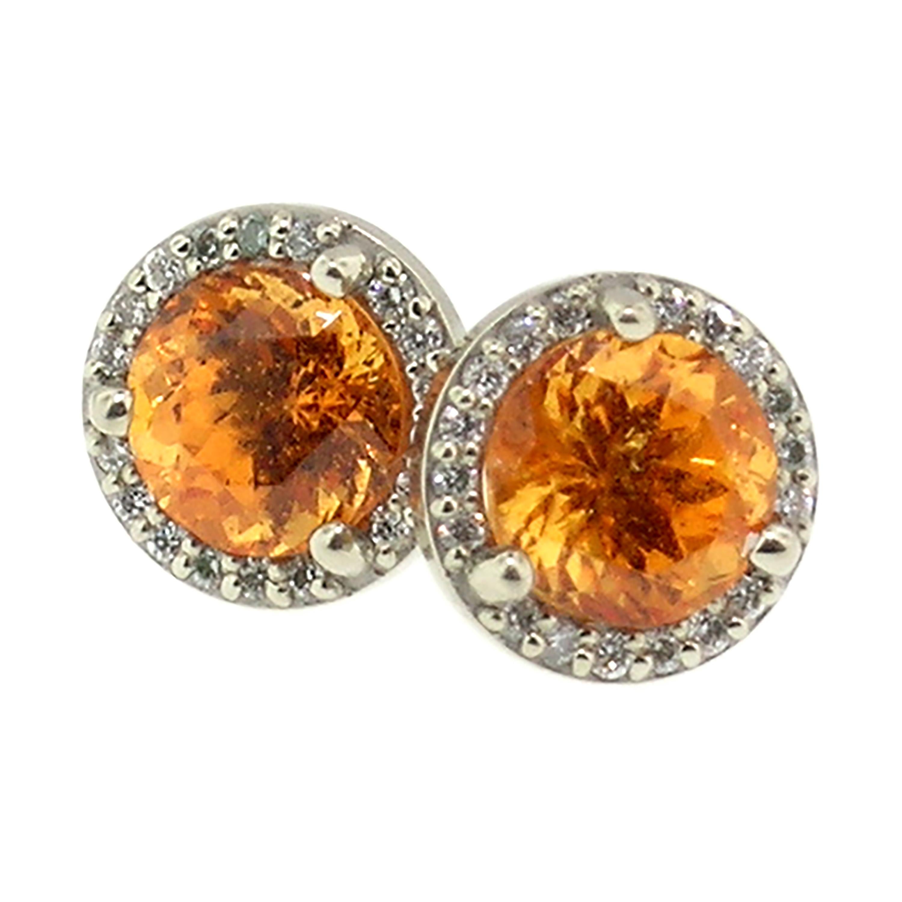 2.27ct Mandarin Garnet in 18 Karat Gold and Diamond Martini Stud Earrings