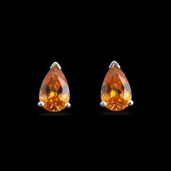 Mandarin Garnet Pear Shape Stud Earrings with 14K Gold