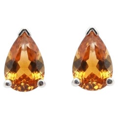 Mandarin Garnet Pear Shape Stud Earrings with 14K Gold