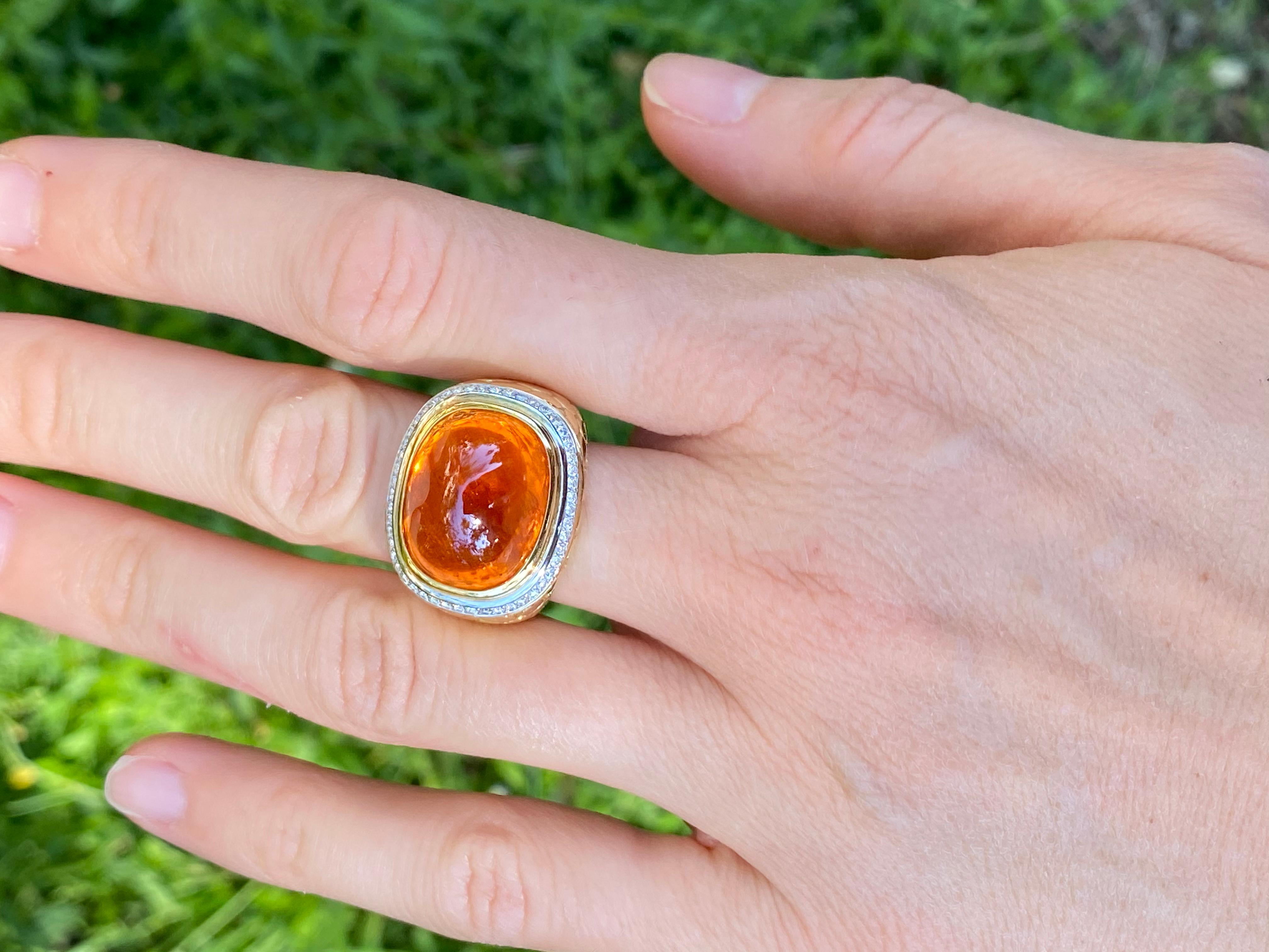 Women's Mandarin Garnet Ring 29.93 Carat Sugarloaf Cabochon For Sale