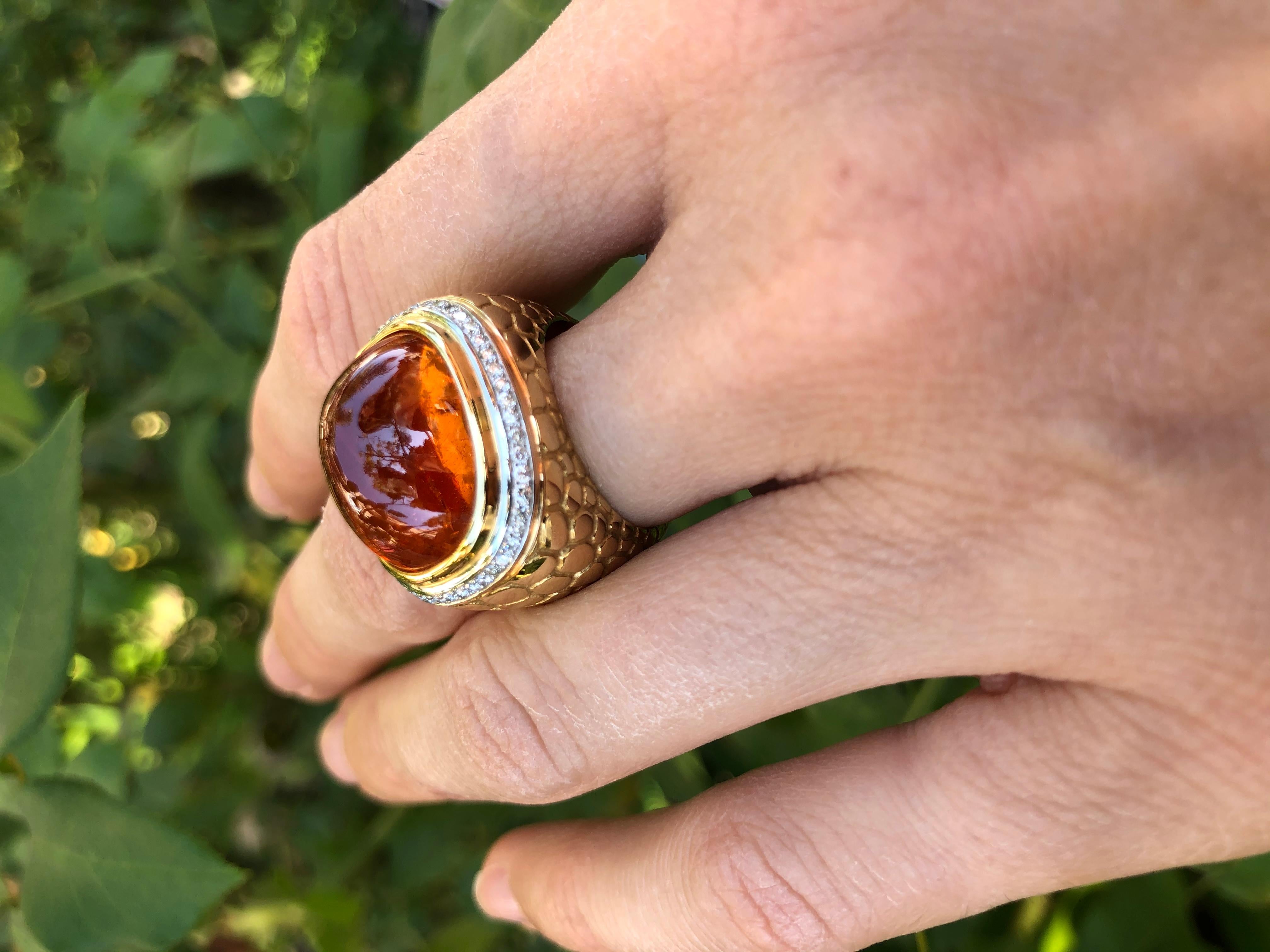 Mandarin Garnet Ring 29.93 Carat Sugarloaf Cabochon For Sale 3