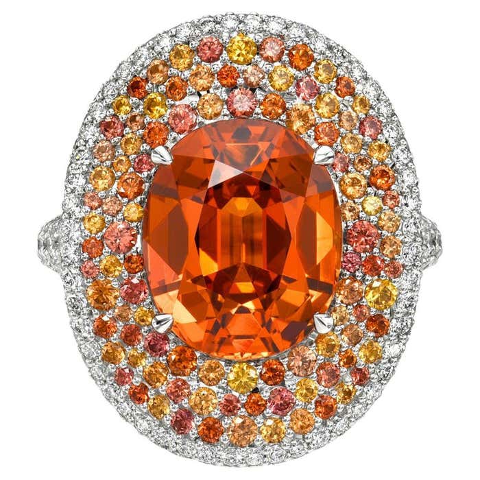 Luxury Platinum Mandarin Garnet Ring – 6.75 ct , Rare Fancy Sapphires ...