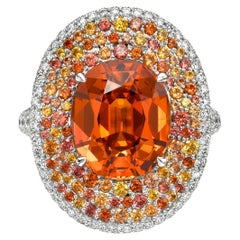 Luxus Platin Mandarin Granat Ring - 6,75 ct , Seltene Fancy Sapphires & Diamanten