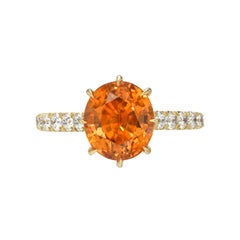 Mandarin Garnet Ring Oval 18K Yellow Gold Diamonds - Romantic Gift Beverly Hills