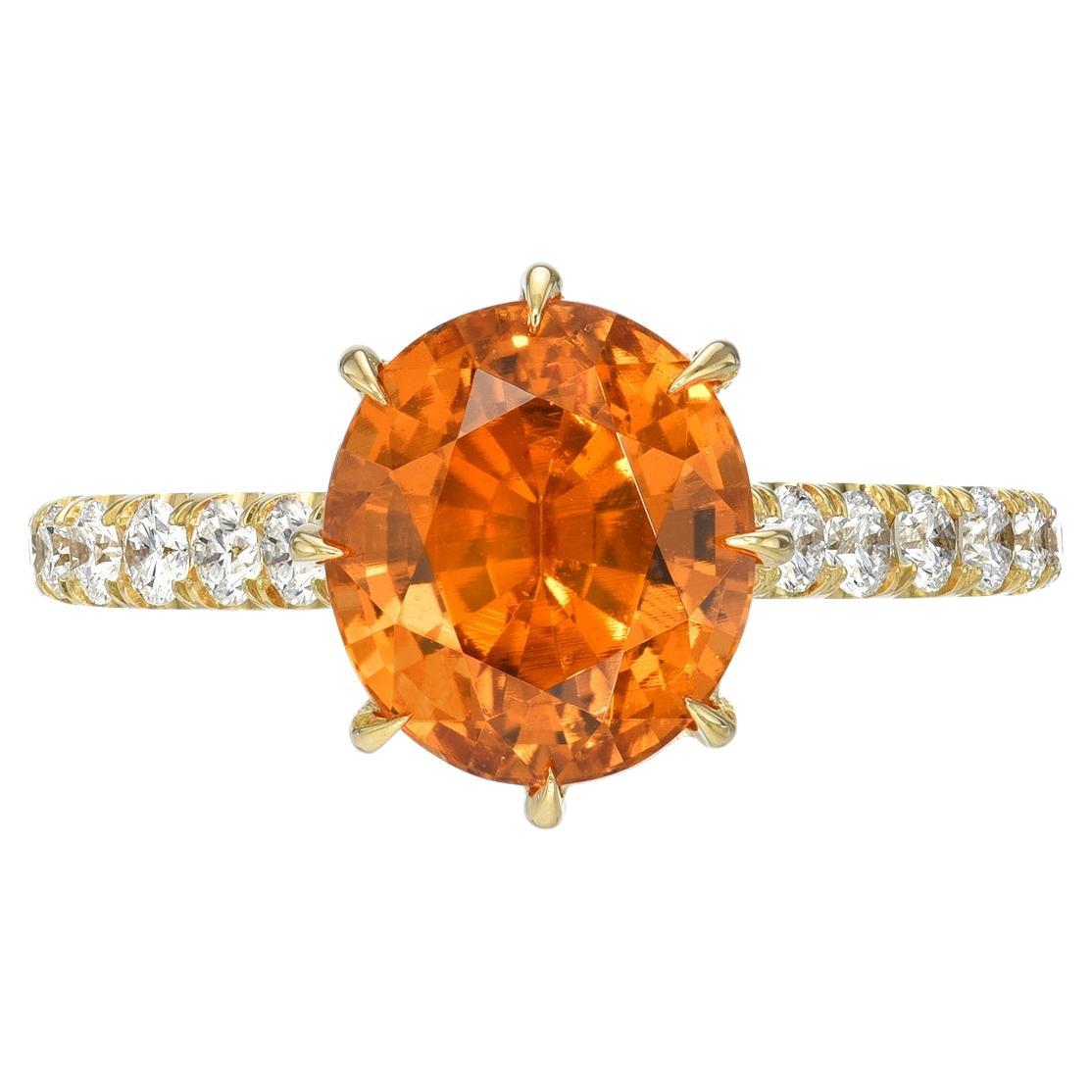 Anello con granato mandarino ovale in oro giallo 18 carati con diamanti - Regalo romantico Beverly Hills