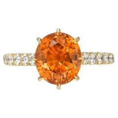 Anello con granato mandarino ovale in oro giallo 18 carati con diamanti - Regalo romantico Beverly Hills