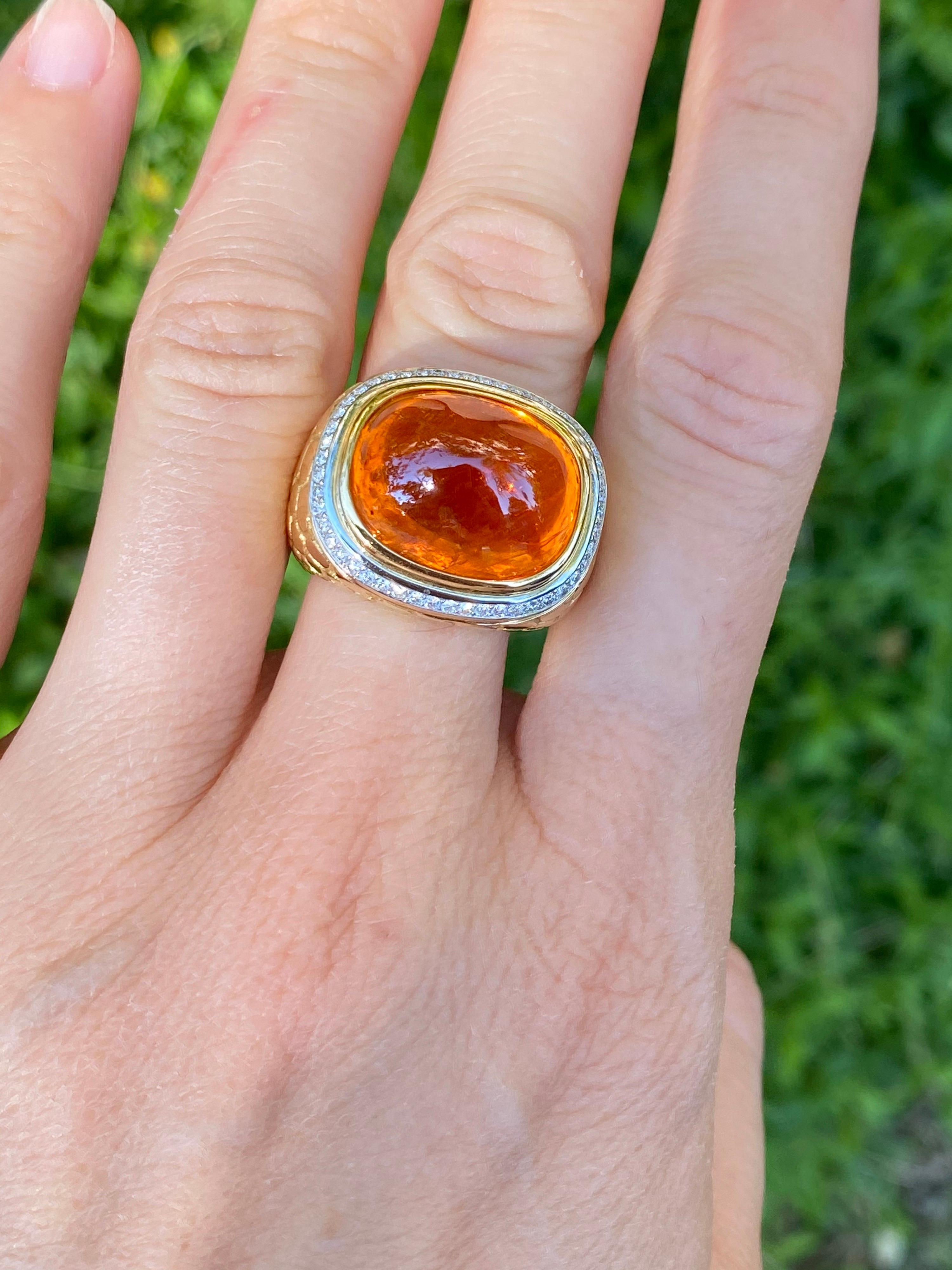 Mandarin Garnet Ring Sugarloaf Cabochon 29.93 Carat In New Condition For Sale In Beverly Hills, CA