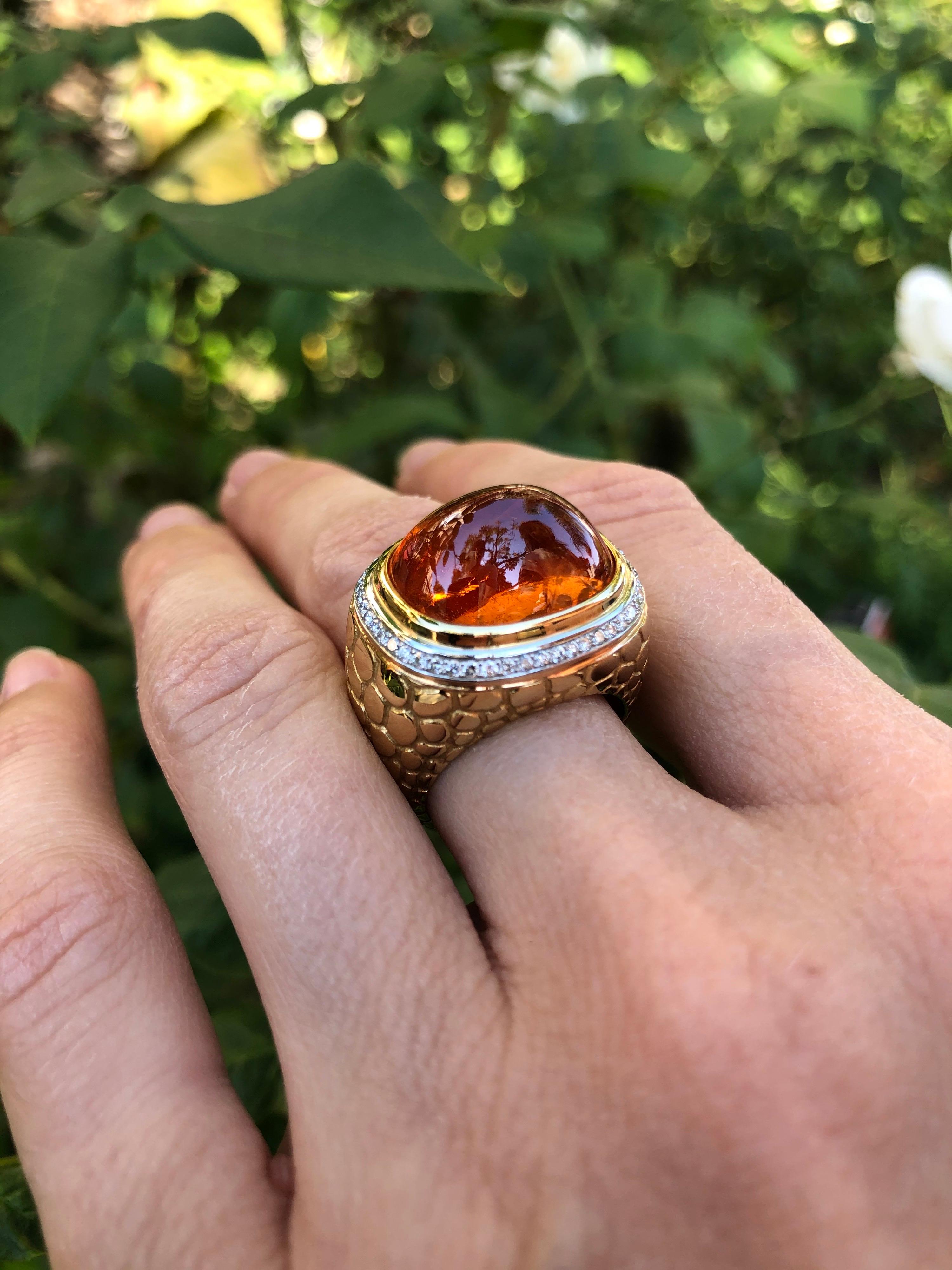 Mandarin Garnet Ring Sugarloaf Cabochon 29.93 Carat In New Condition For Sale In Beverly Hills, CA