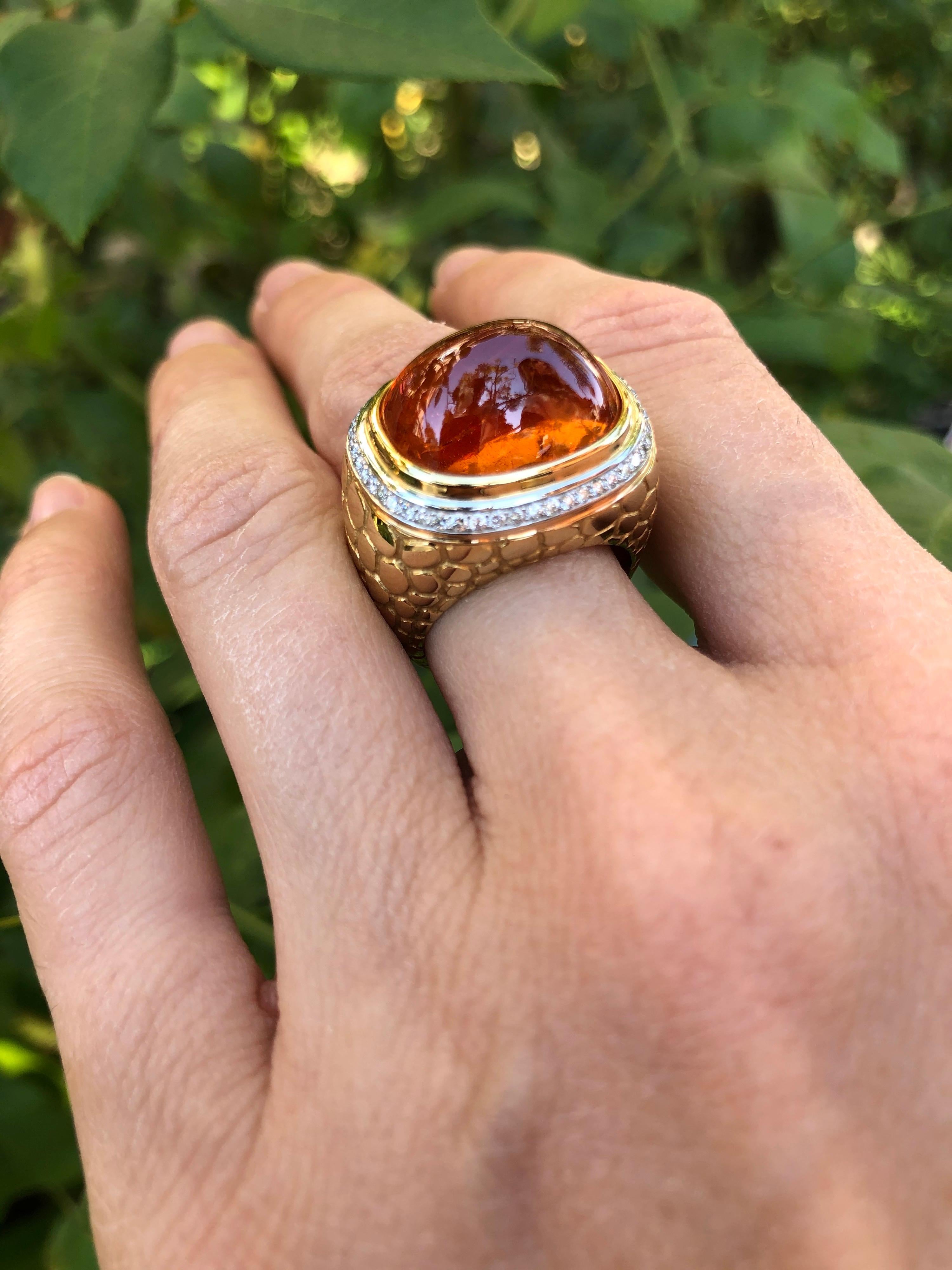 Mandarin Garnet Ring Sugarloaf Cabochon 29.93 Carat For Sale 2