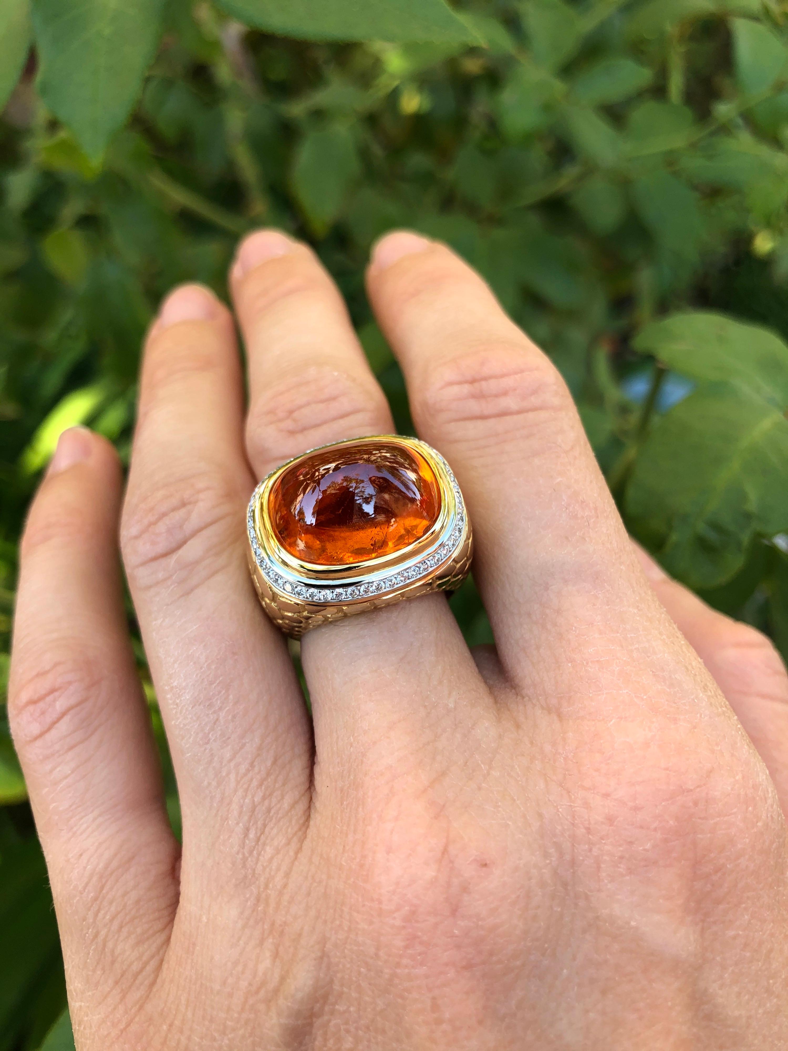 Mandarin Garnet Ring Sugarloaf Cabochon 29.93 Carat For Sale 3