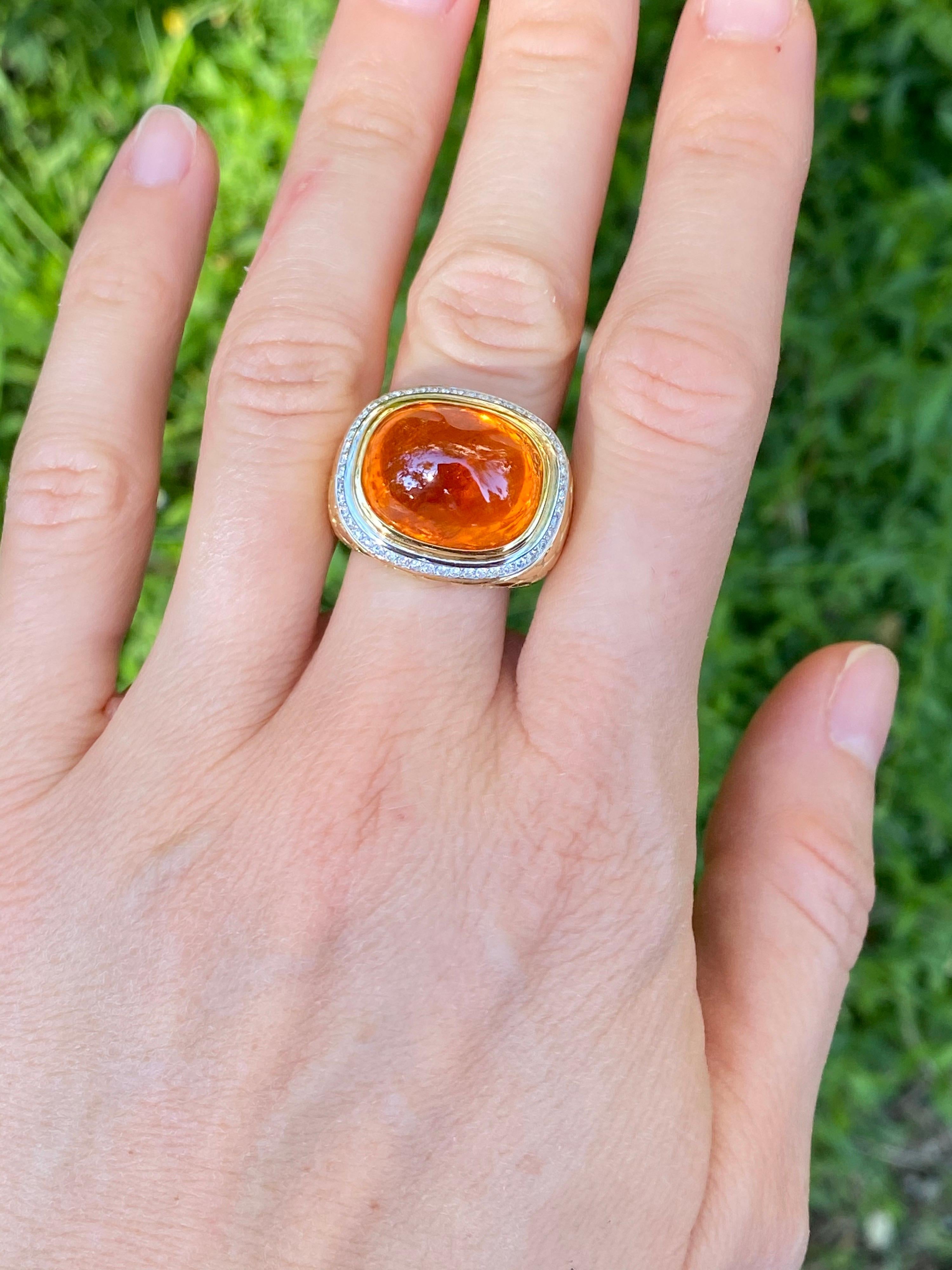 Mandarin Garnet Sugarloaf Cabochon 29.93 Carat Crocodile Ring 2