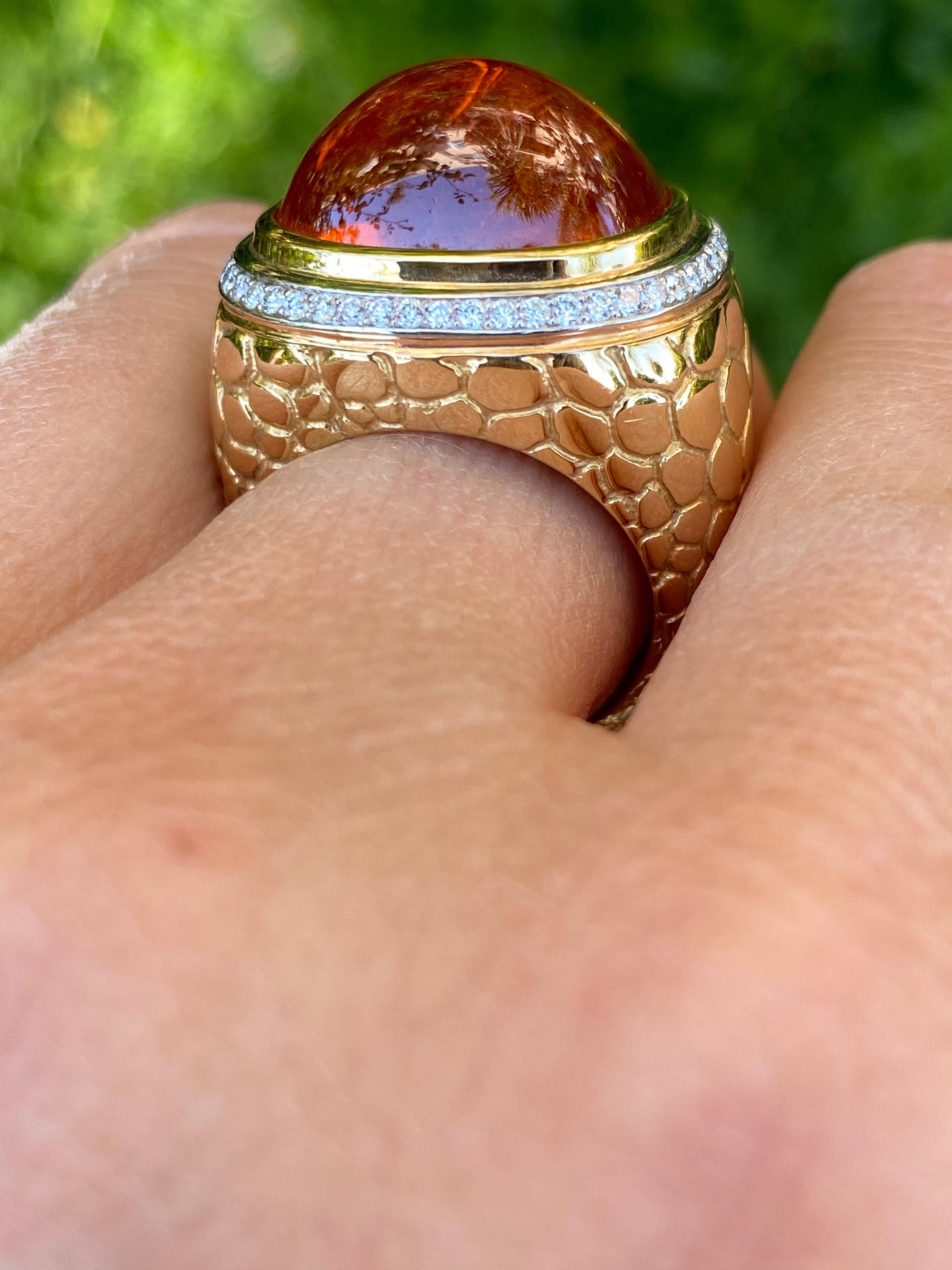 Mandarin Garnet Sugarloaf Cabochon 29.93 Carat Crocodile Ring 7