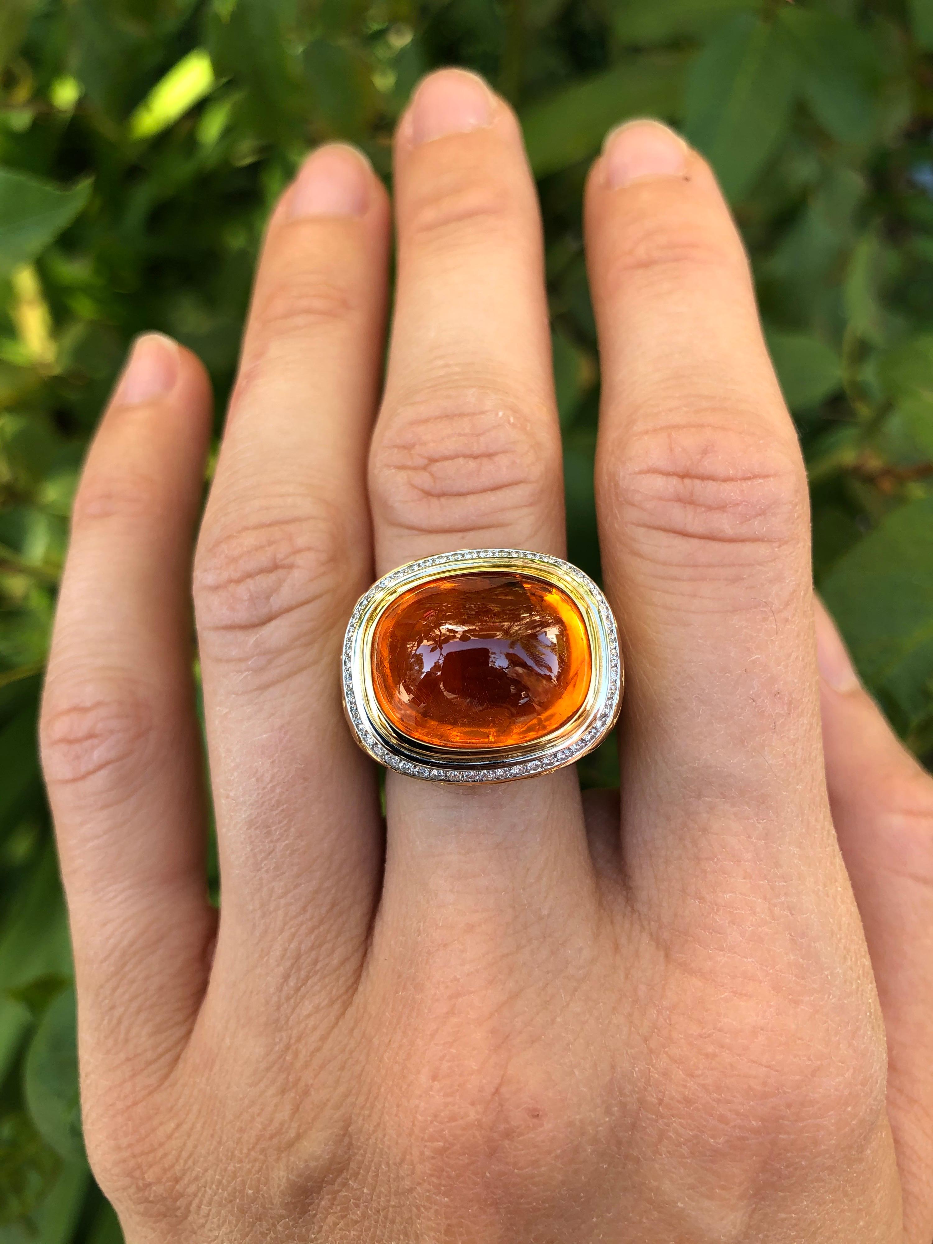 Contemporary Mandarin Garnet Sugarloaf Cabochon 29.93 Carat Crocodile Ring