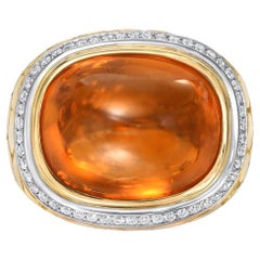 29.93 Carat Mandarin Garnet Sugarloaf Cabochon Diamond Ring - 18K Gold Platinum