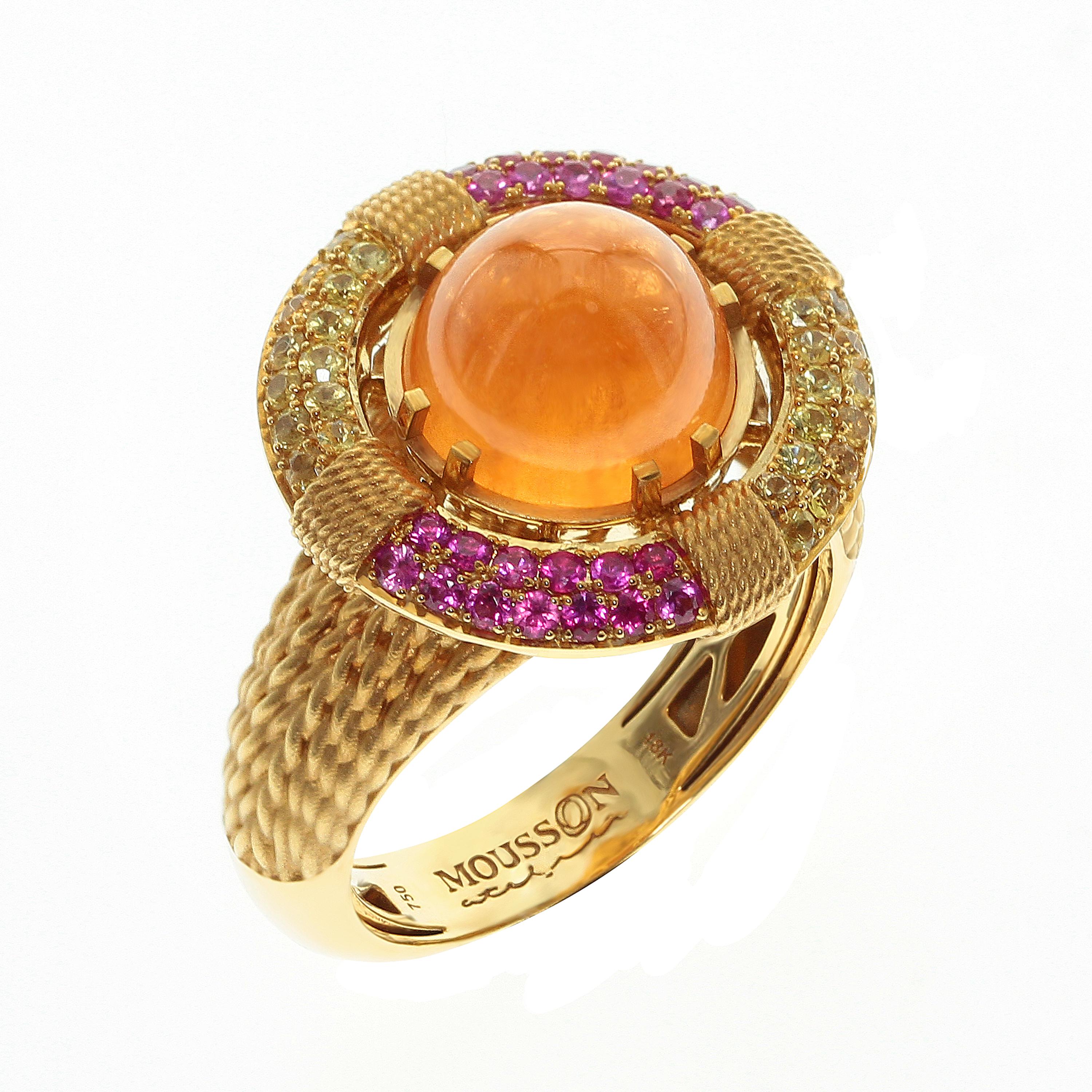 Mandarin Garnet Yellow and Pink Sapphire 18 Karat Yellow Gold Lifebuoy Ring