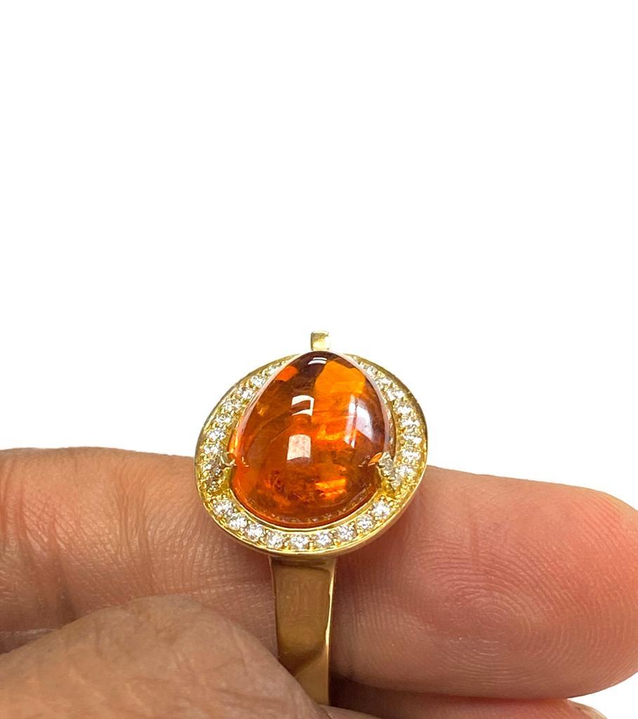 Oval Cut Goshwara  Oval Cabochon Mandarin And Diamond Ring For Sale