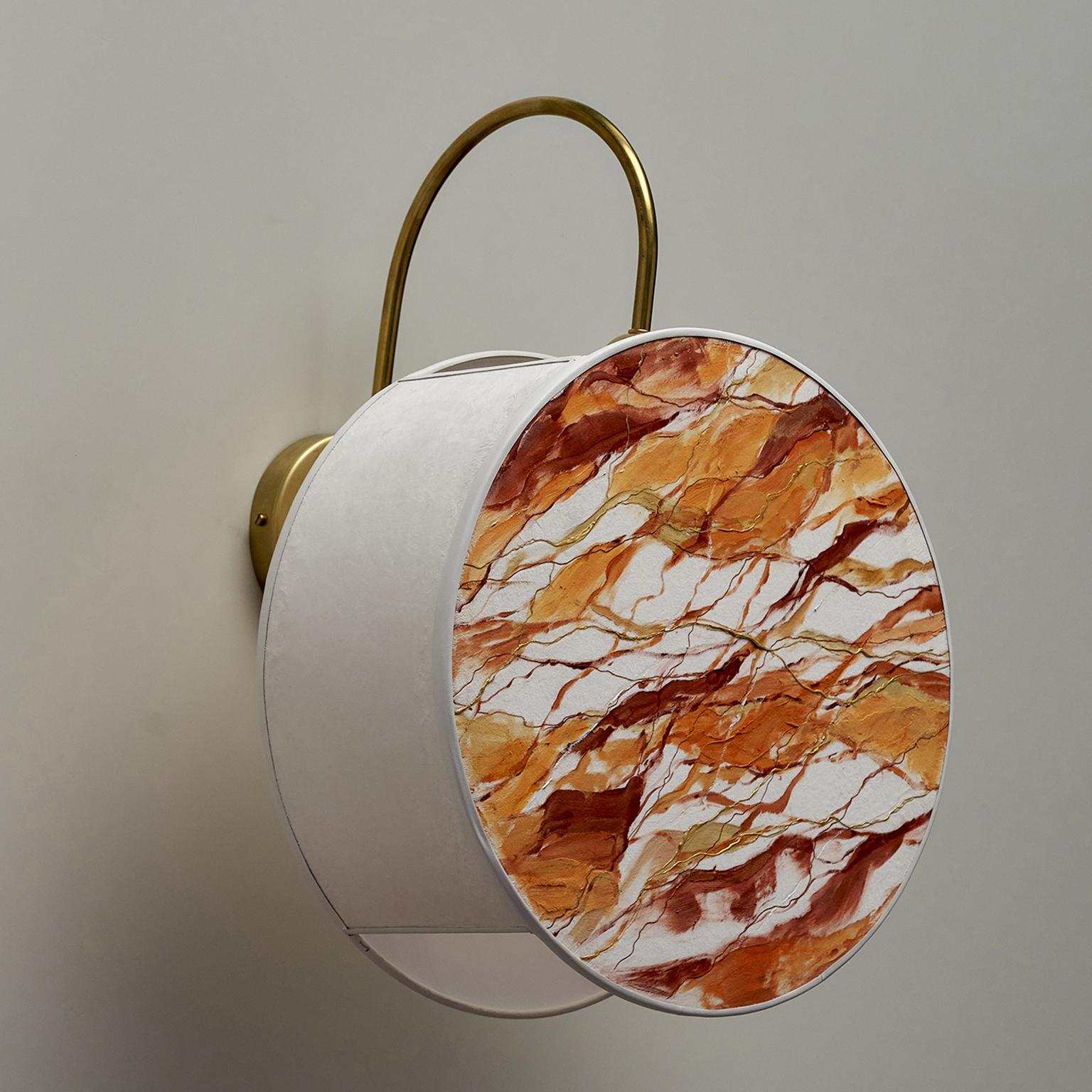 Hand-Painted Mandarin Pattern Sconce Lamps Handmade Painting Velvet Natural Brass For Sale