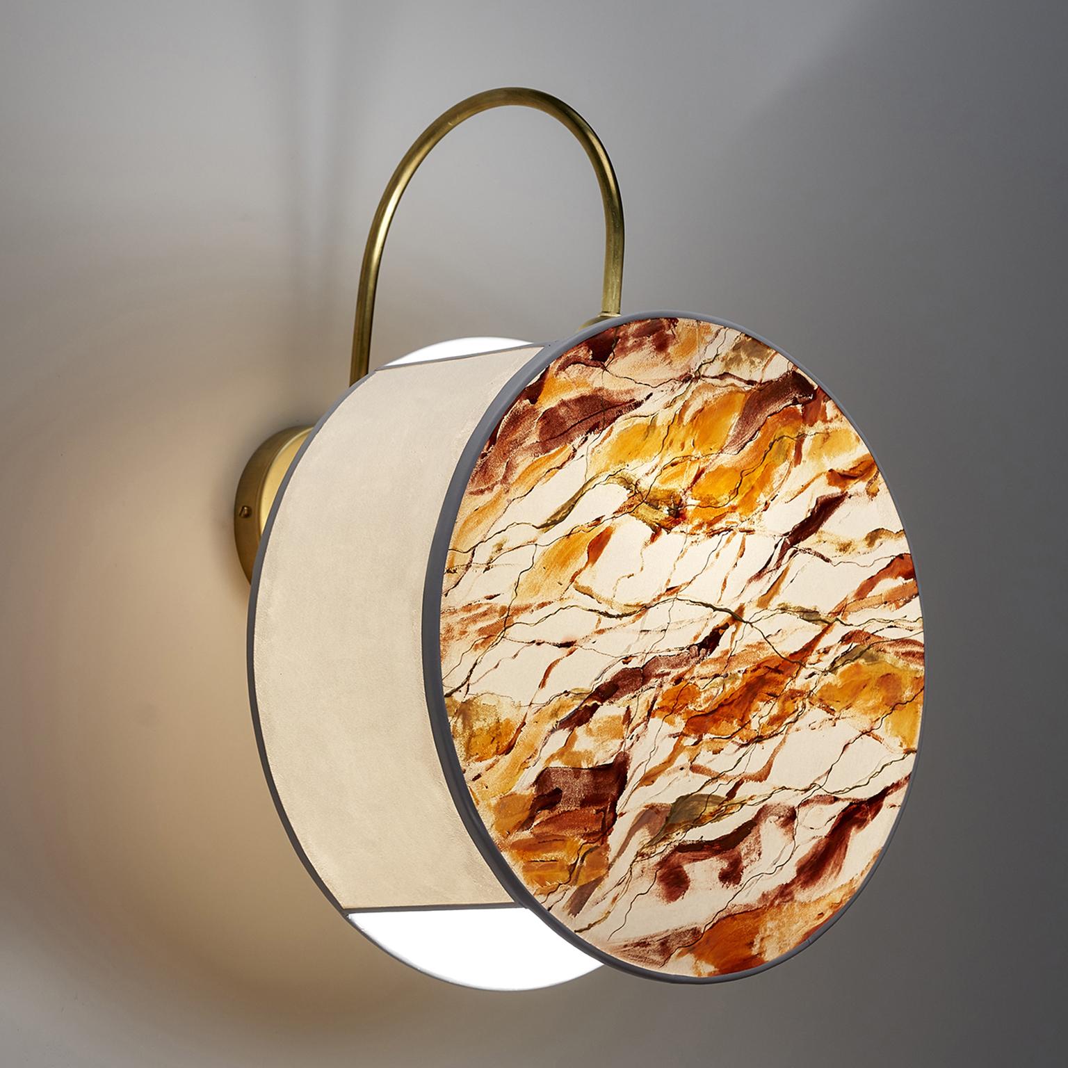 Fabric Mandarin Pattern Sconce Lamps Handmade Painting Velvet Natural Brass For Sale