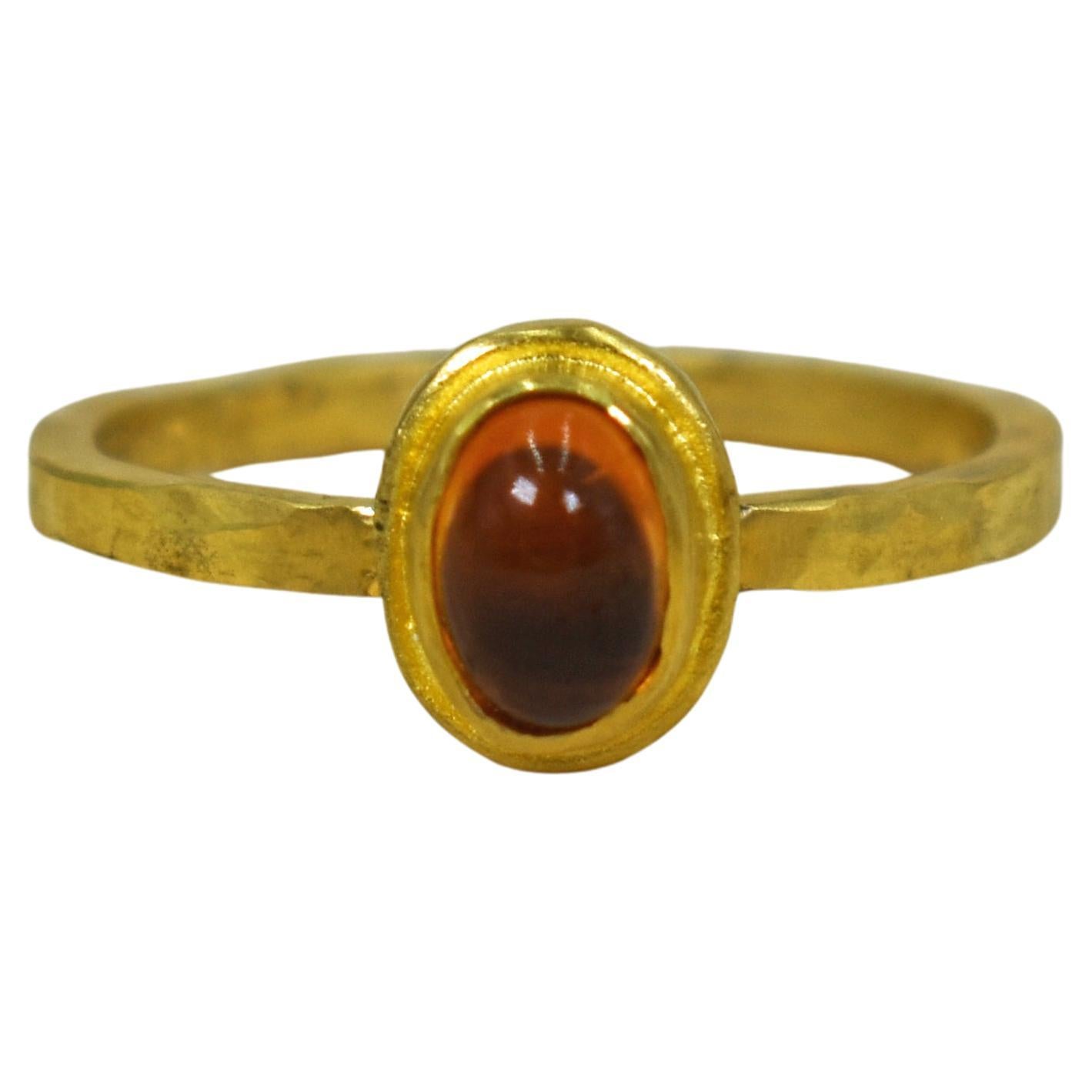 Mandarin Spessartite Garnet 22 Karat Bezel Solitaire Ring For Sale