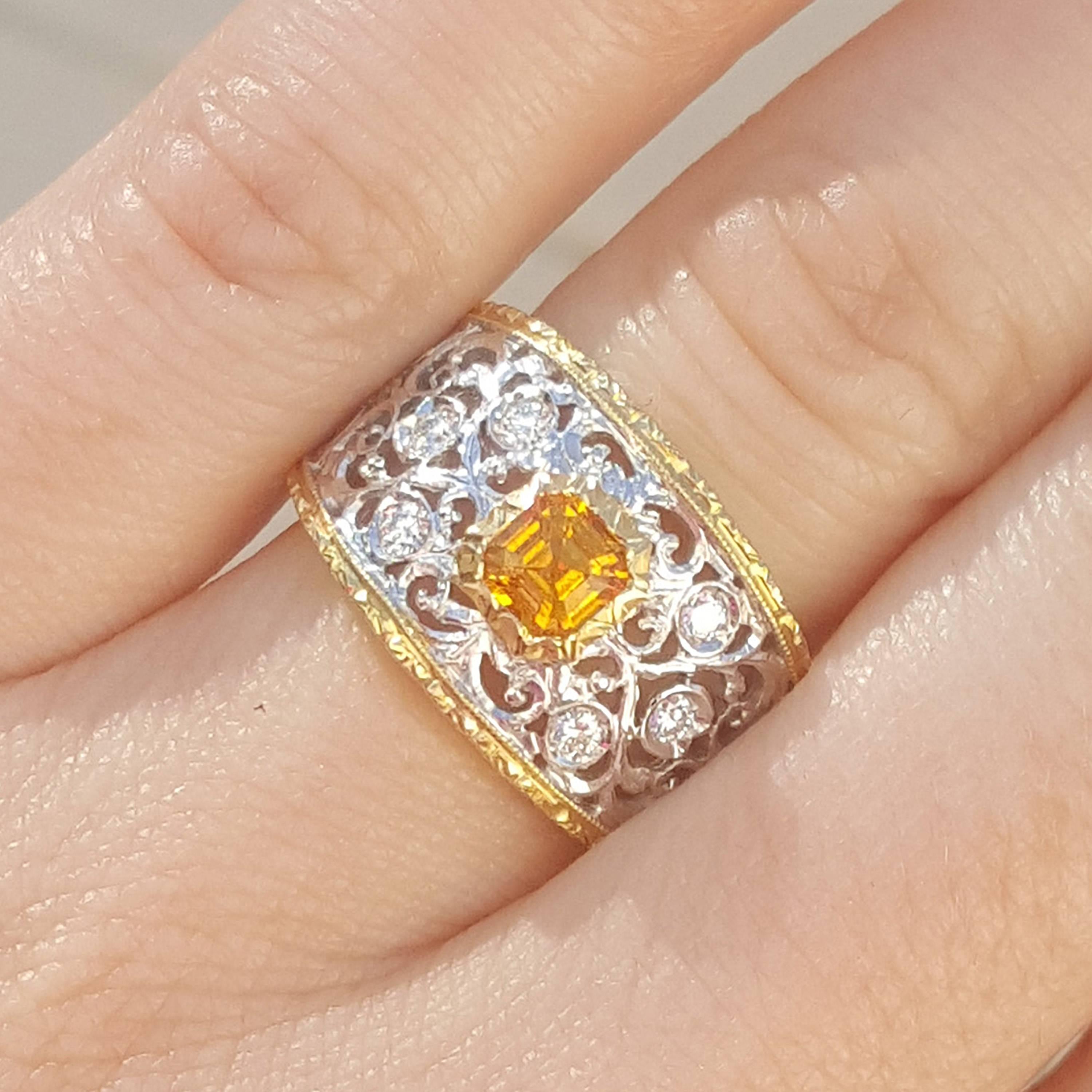 18 Karat Ring mit Mandarin, Spessartit, Granat und Diamant, hergestellt in Florenz, Italien im Zustand „Neu“ im Angebot in Logan, UT