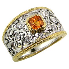 18 Karat Ring mit Mandarin, Spessartit, Granat und Diamant, hergestellt in Florenz, Italien