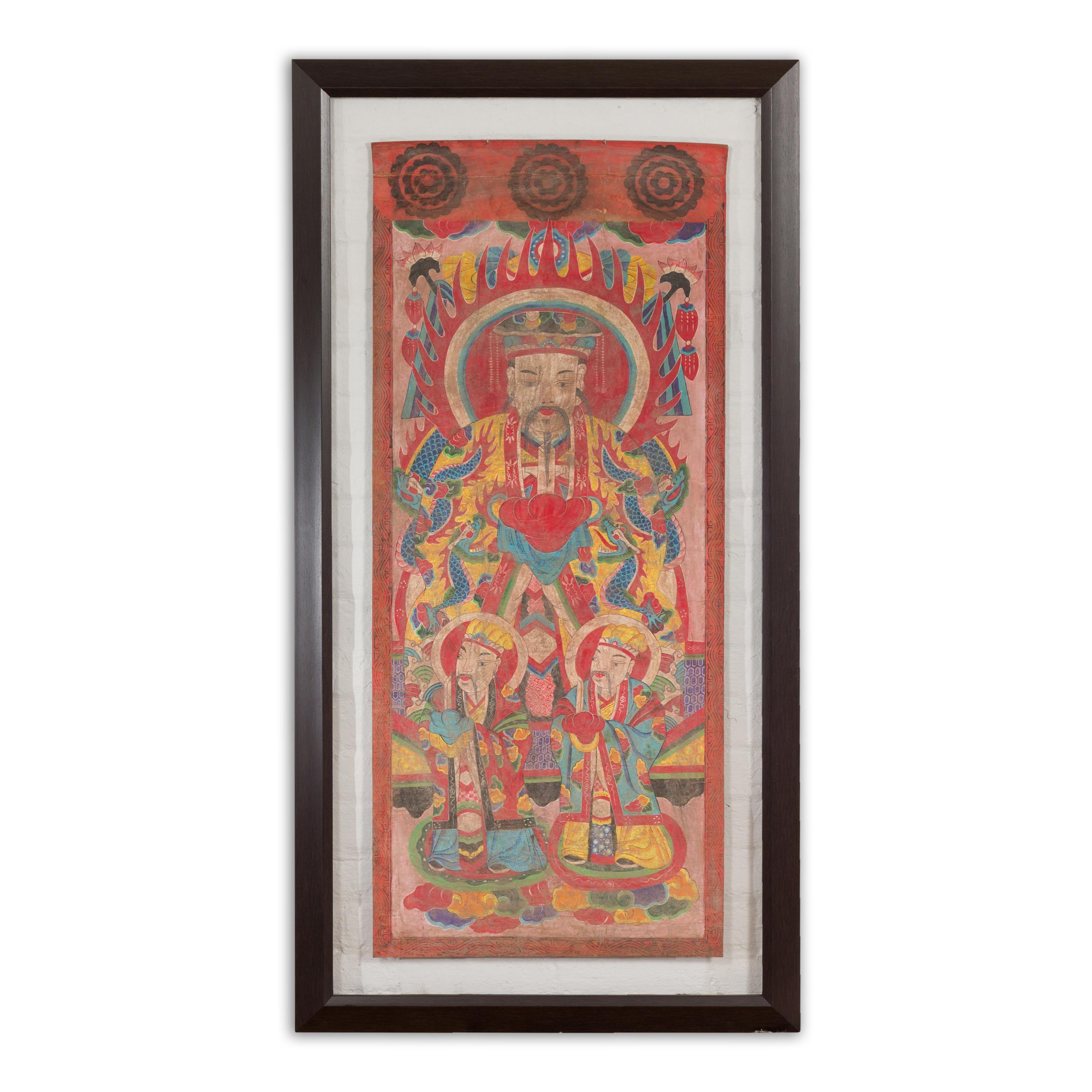 Mandarin Taoist Ceremonial Chinese Scroll Portrait Painting in Custom Frame For Sale 12