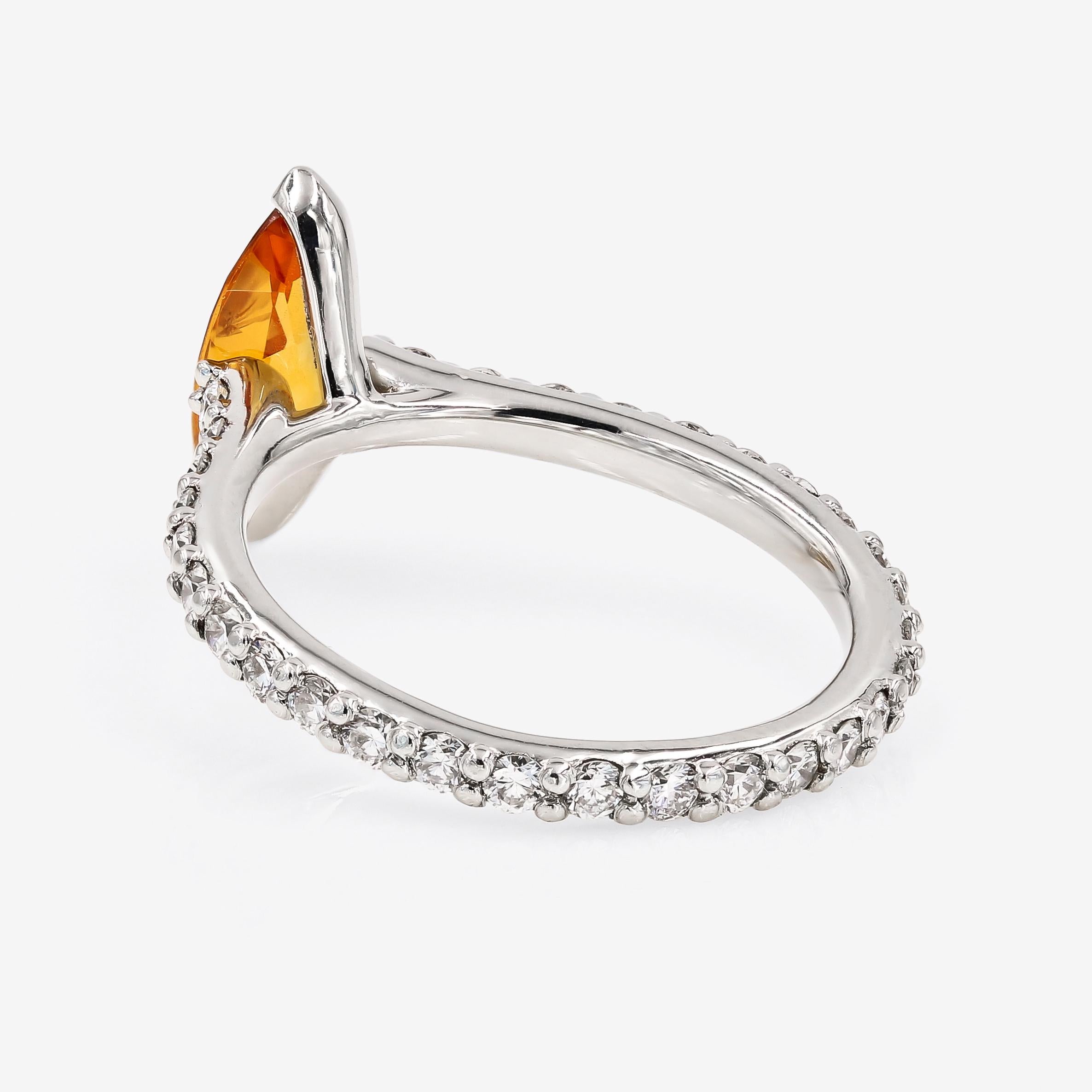 Women's Mandarine Garnet and Ideal Cut Round Diamond Platinum Ring