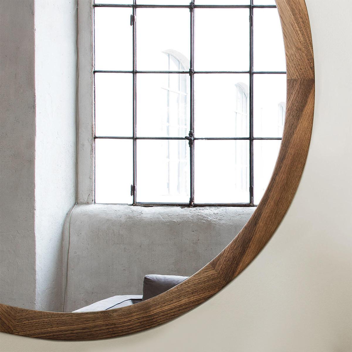 Contemporary Mandel Mirror with Solid Walnut Frame For Sale