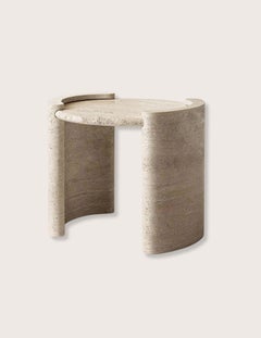 Mandela Natural Travertine Crescent Coffee Table, Artisan-Made, Beige
