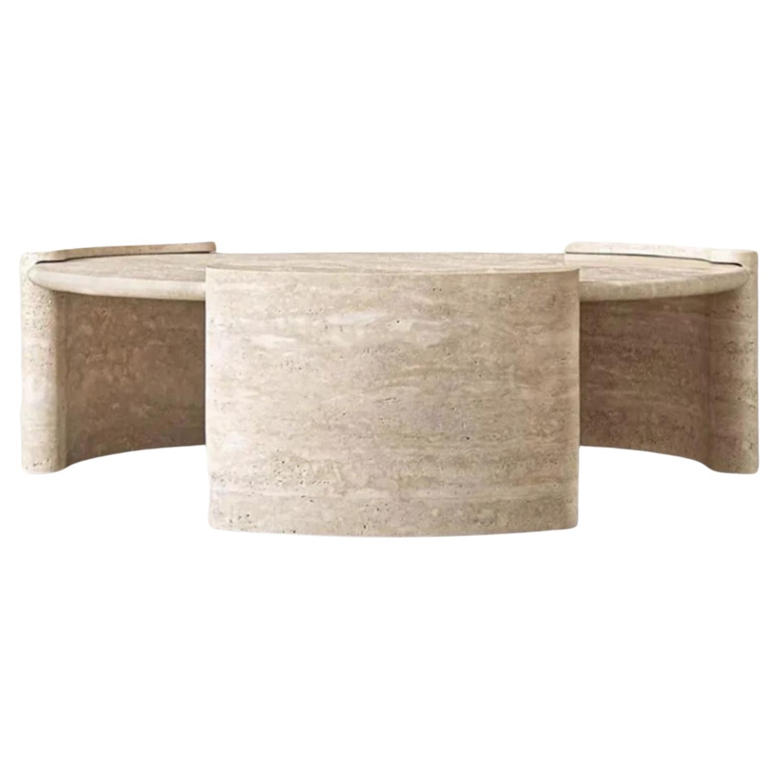 Itshe Natural Travertine Crescent Coffee Table, Hand-Crafted Design