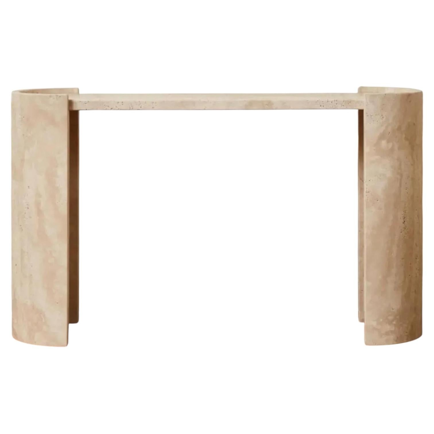 Itshe Natural Travertine Crescent Console Table, Hand-Crafted Design