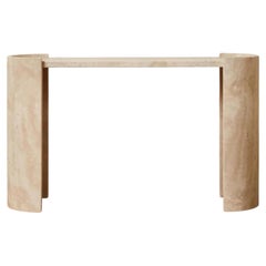 Itshe Natural Travertine Crescent Console Table, Hand-Crafted Design