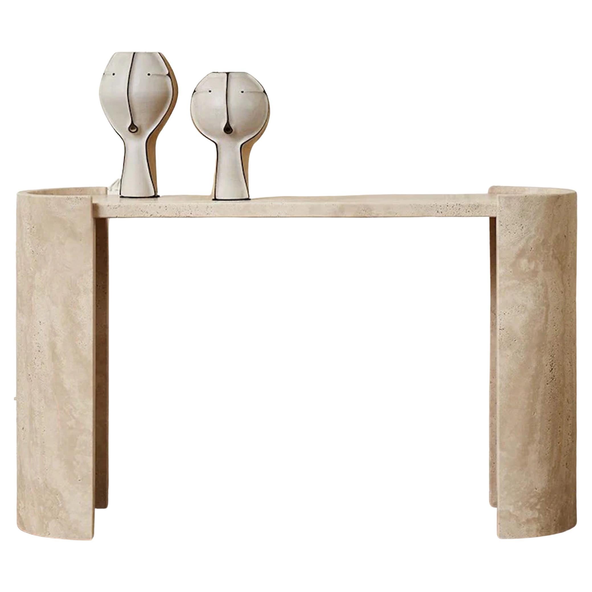 Itshe Natural Travertine Crescent Console Table, Hand-Crafted Design